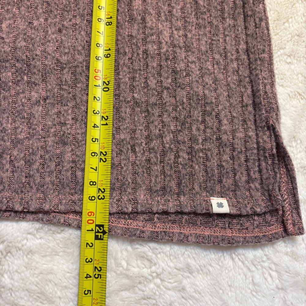 Lucky Brand Top Medium Pink Gray Heathered Knit Long Sleeve Ribbed Cozy Stretch - Picture 13 of 14